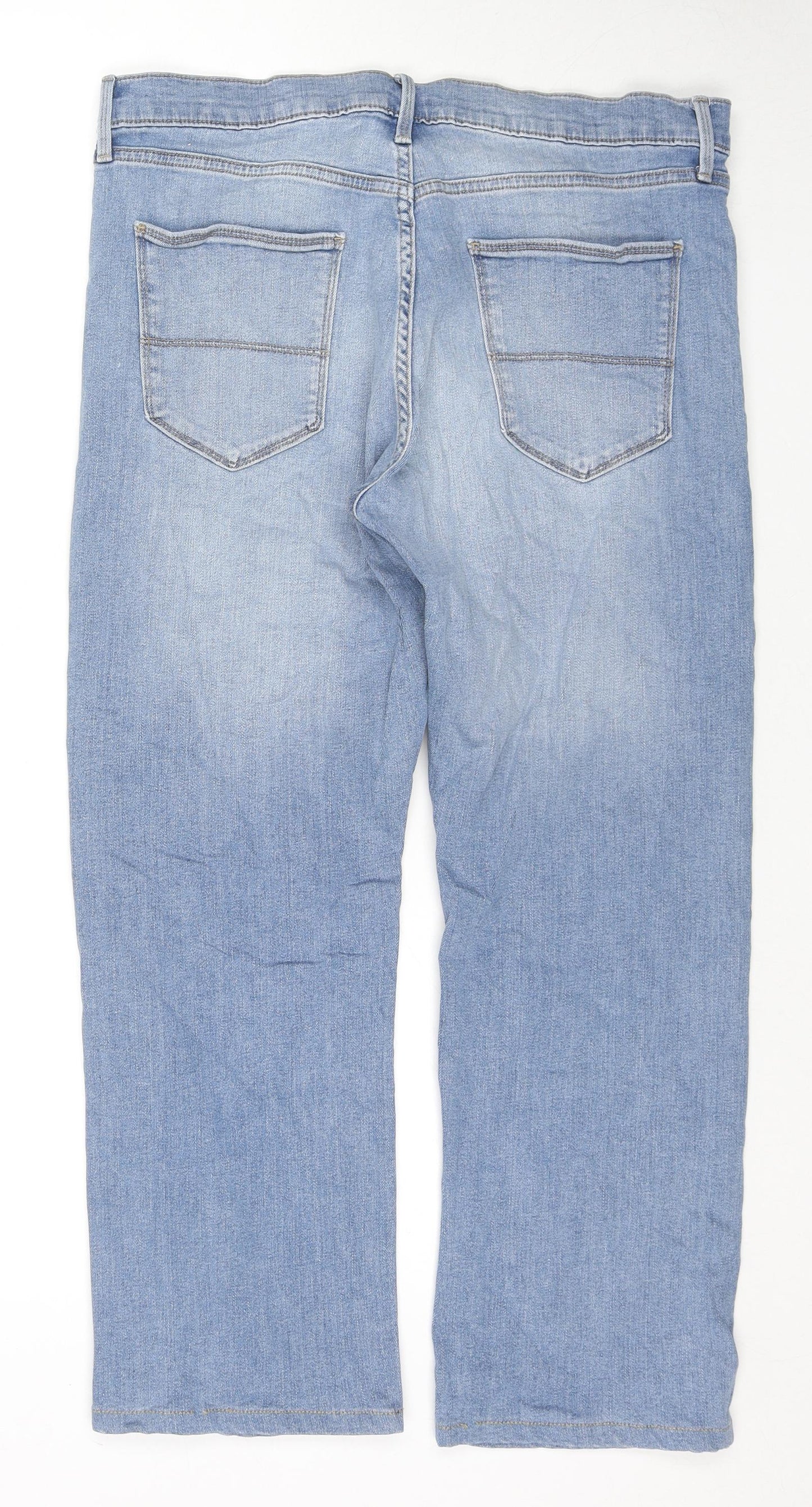 Marks and Spencer Mens Blue Cotton Straight Jeans Size 34 in L29 in Regular Zip