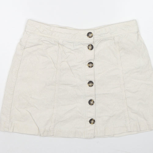 H&M Womens Ivory Cotton Mini Skirt Size 10 Button