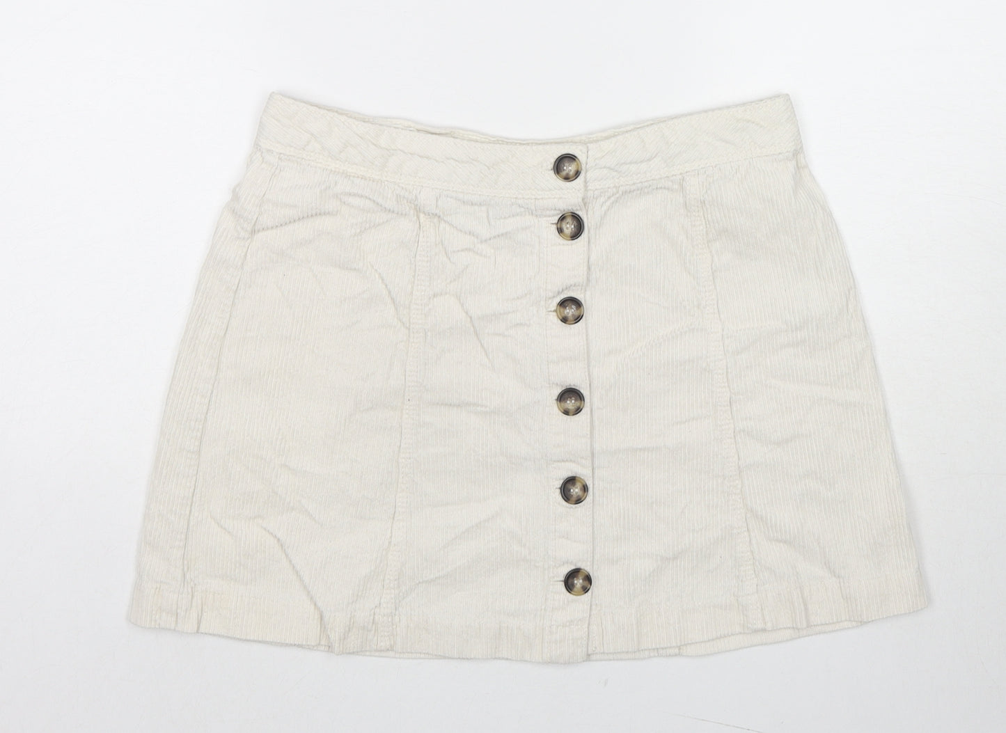 H&M Womens Ivory Cotton Mini Skirt Size 10 Button