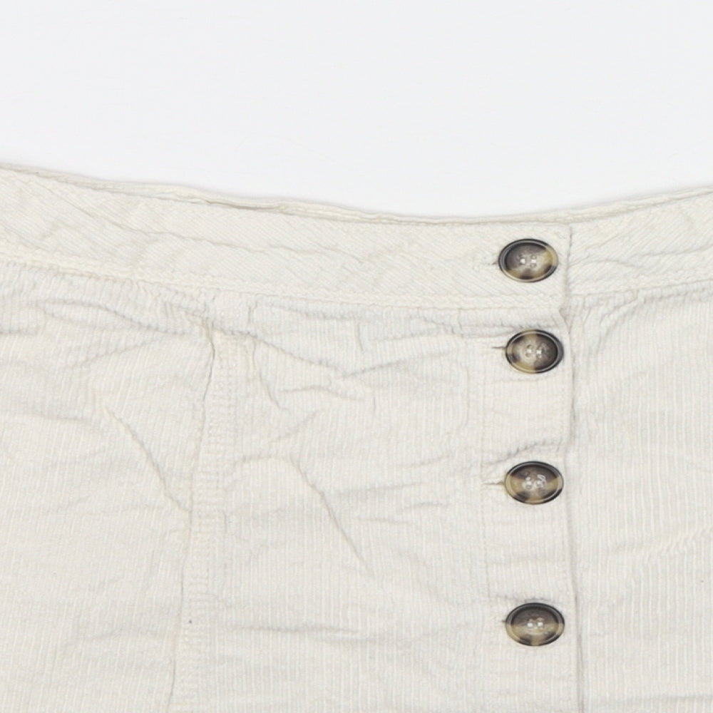 H&M Womens Ivory Cotton Mini Skirt Size 10 Button