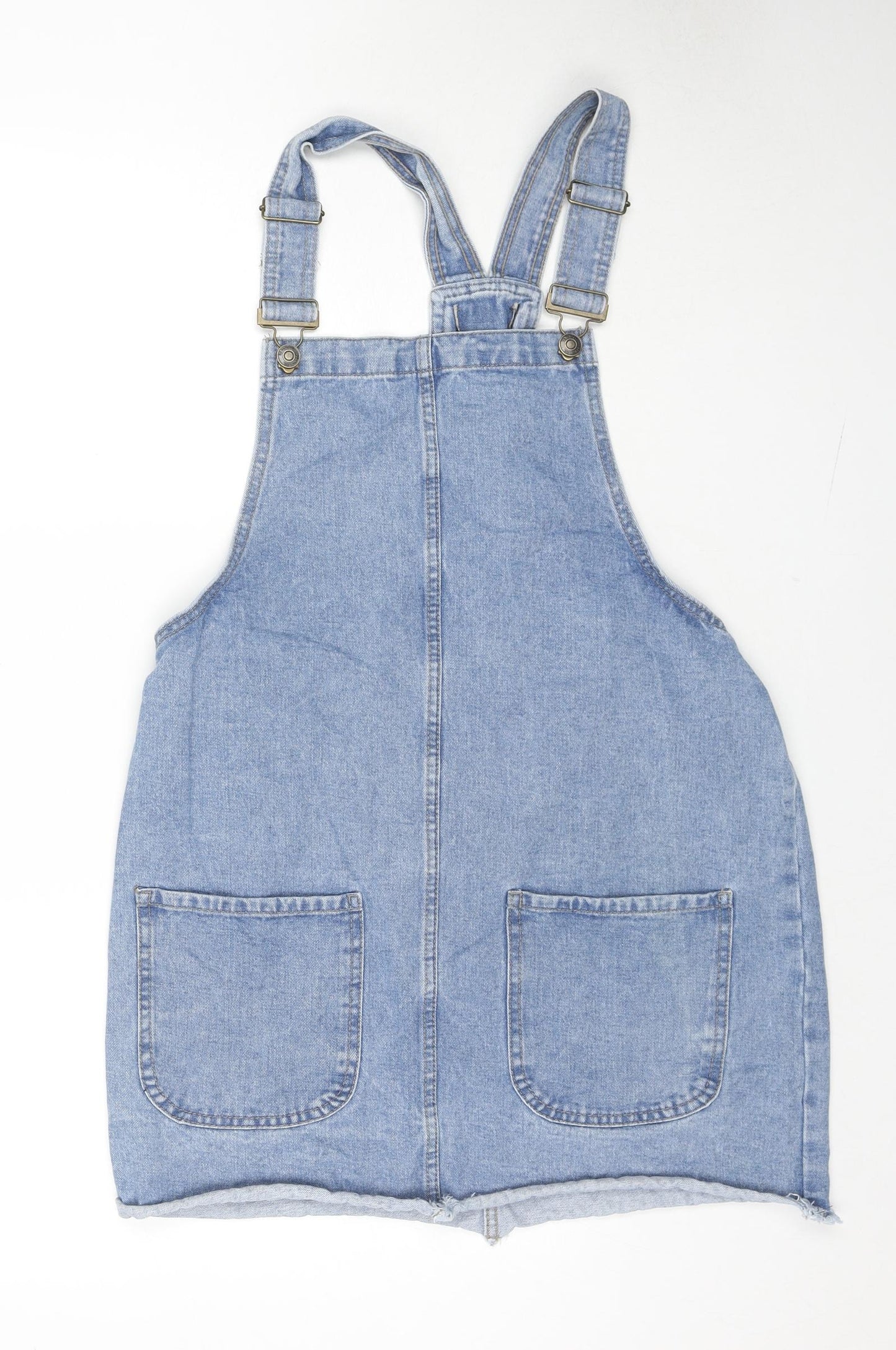 Denim & Co. Womens Blue Cotton Pinafore/Dungaree Dress Size 14 Square Neck Button