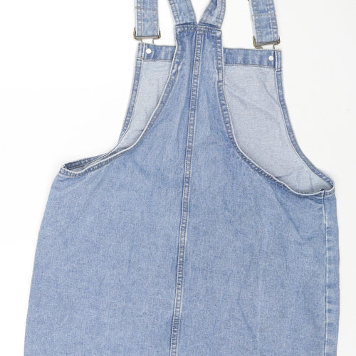 Denim & Co. Womens Blue Cotton Pinafore/Dungaree Dress Size 14 Square Neck Button
