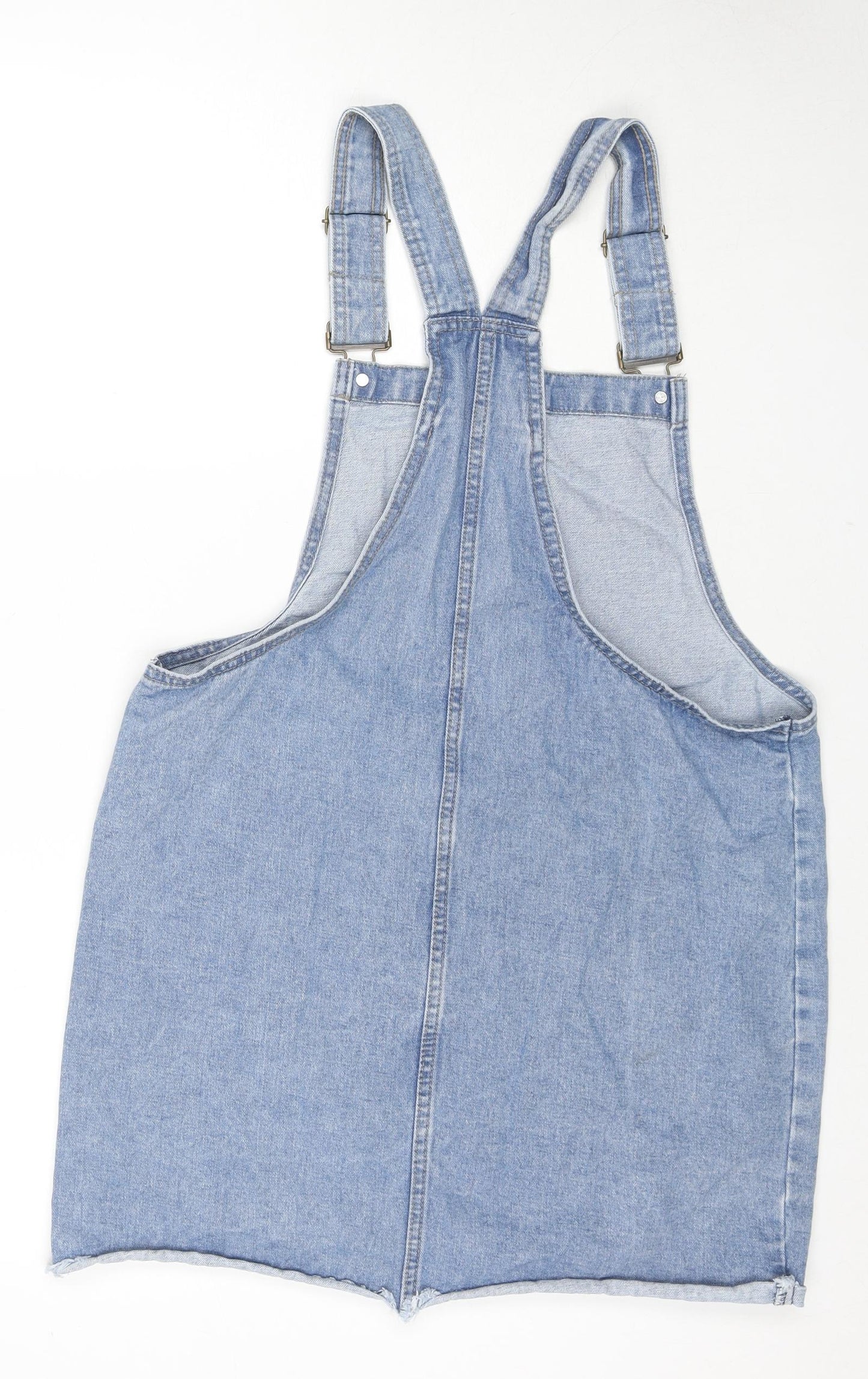 Denim & Co. Womens Blue Cotton Pinafore/Dungaree Dress Size 14 Square Neck Button
