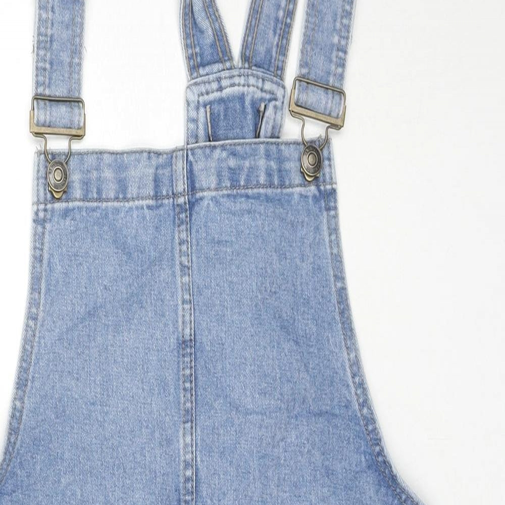 Denim & Co. Womens Blue Cotton Pinafore/Dungaree Dress Size 14 Square Neck Button