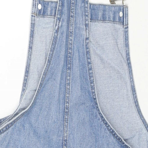 Denim & Co. Womens Blue Cotton Pinafore/Dungaree Dress Size 14 Square Neck Button