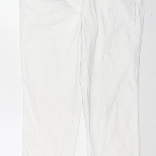BPC Collection Womens White Cotton Straight Jeans Size 14 L25 in Regular Zip