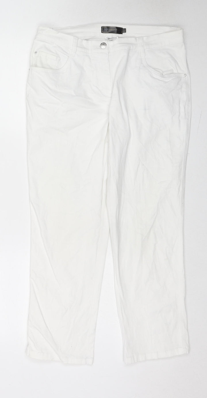 BPC Collection Womens White Cotton Straight Jeans Size 14 L25 in Regular Zip