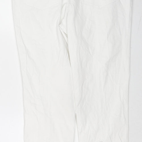 BPC Collection Womens White Cotton Straight Jeans Size 14 L25 in Regular Zip