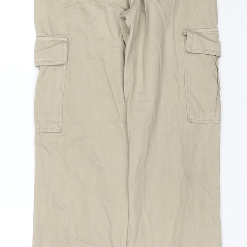Stradivarius Womens Beige Cotton Cargo Trousers Size 6 L32 in Regular Zip