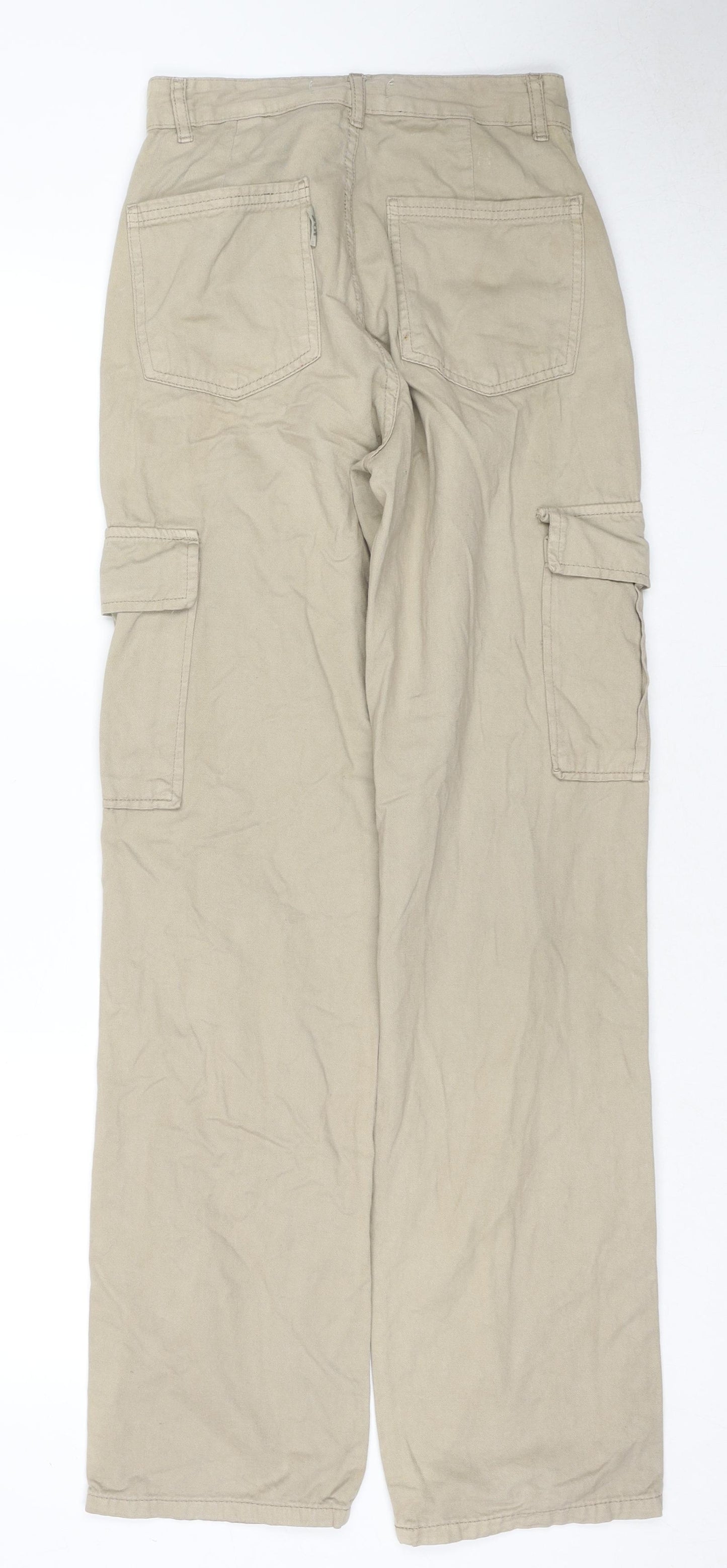 Stradivarius Womens Beige Cotton Cargo Trousers Size 6 L32 in Regular Zip