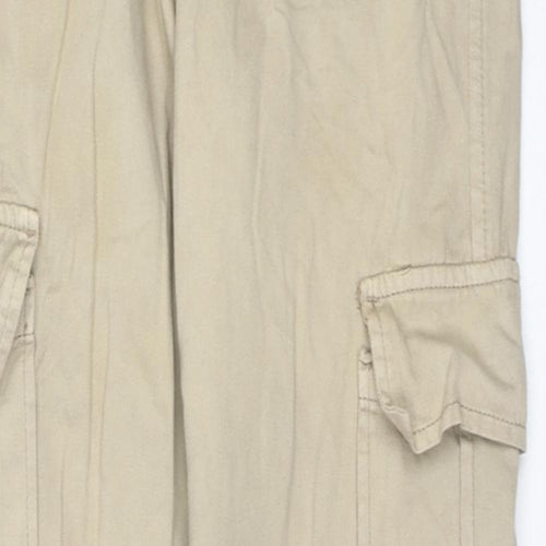 Stradivarius Womens Beige Cotton Cargo Trousers Size 6 L32 in Regular Zip