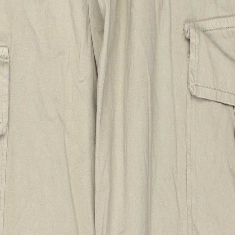 Stradivarius Womens Beige Cotton Cargo Trousers Size 6 L32 in Regular Zip