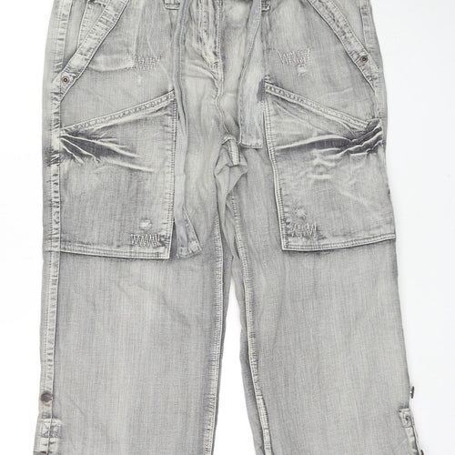 New Look Womens Grey Cotton Cropped Jeans Size 16 L24 in Regular Zip