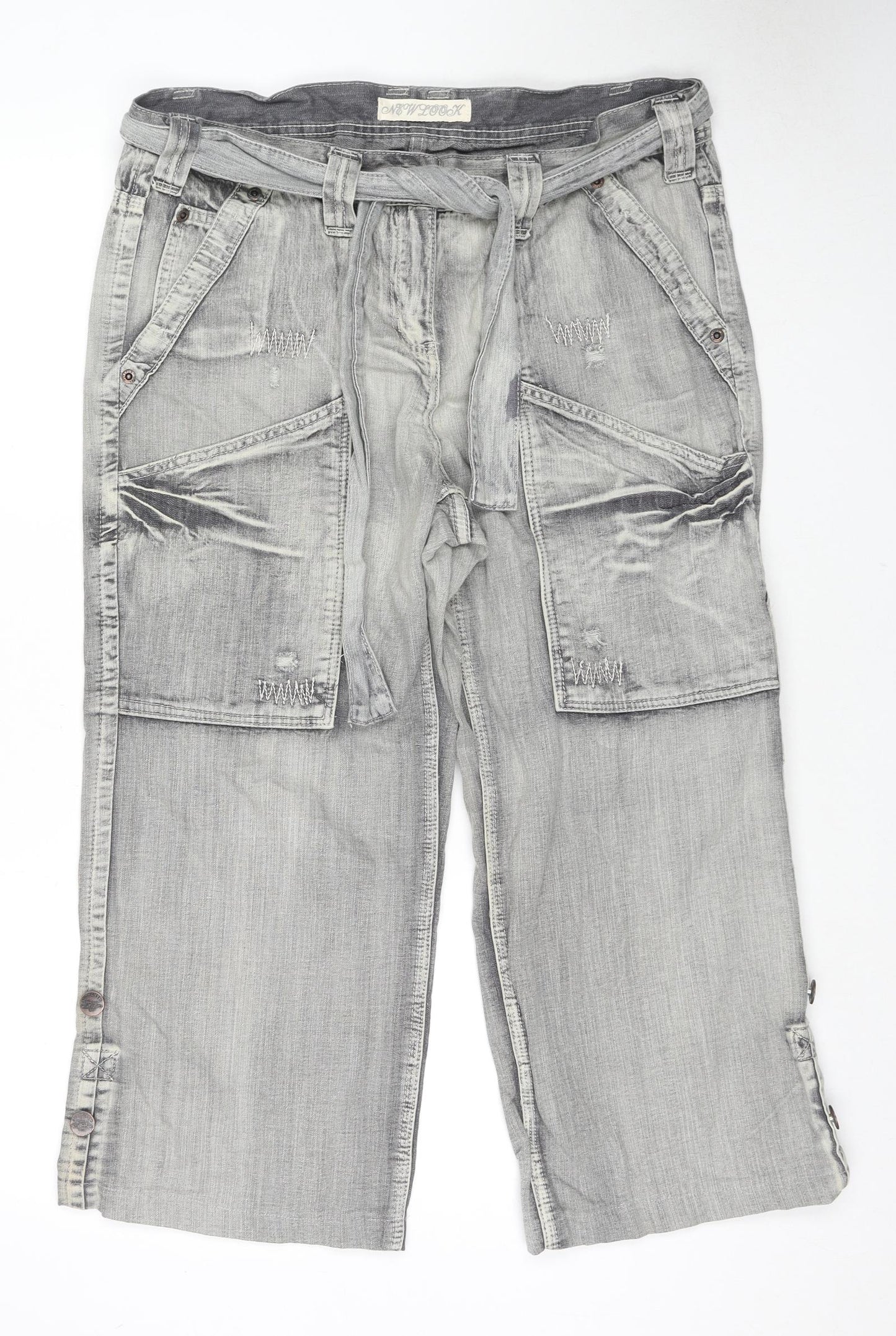 New Look Womens Grey Cotton Cropped Jeans Size 16 L24 in Regular Zip