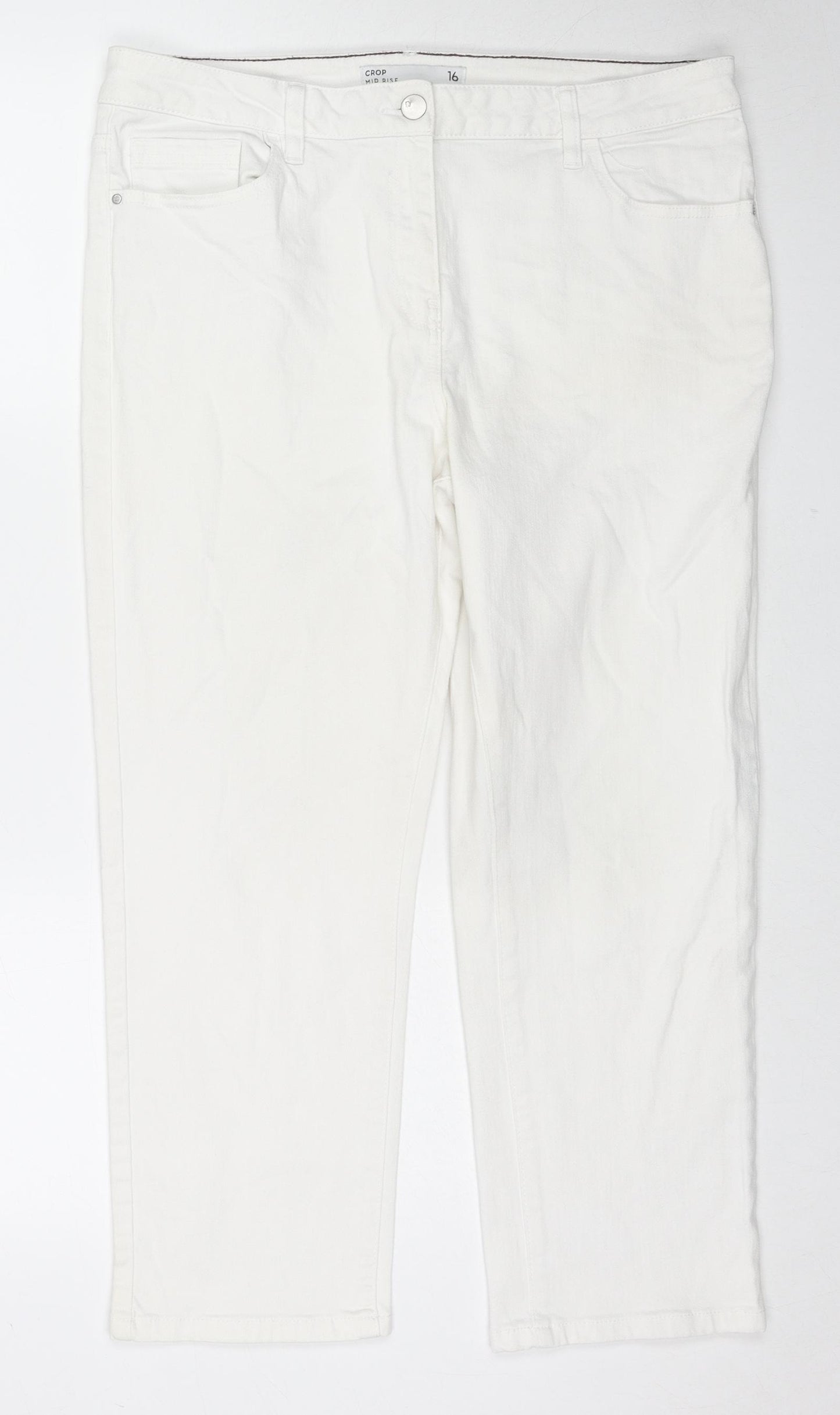 NEXT Womens White Cotton Cropped Jeans Size 16 L23 in Regular Zip