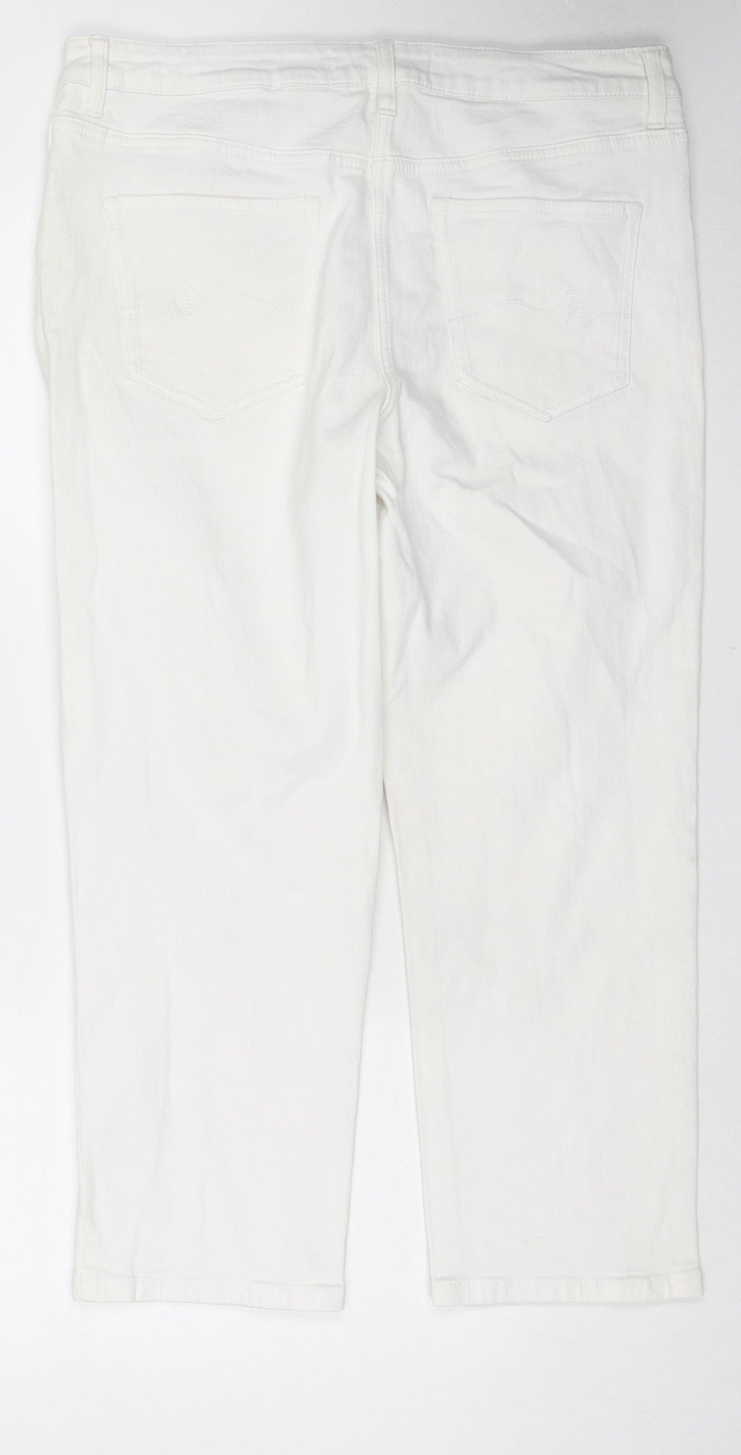 NEXT Womens White Cotton Cropped Jeans Size 16 L23 in Regular Zip
