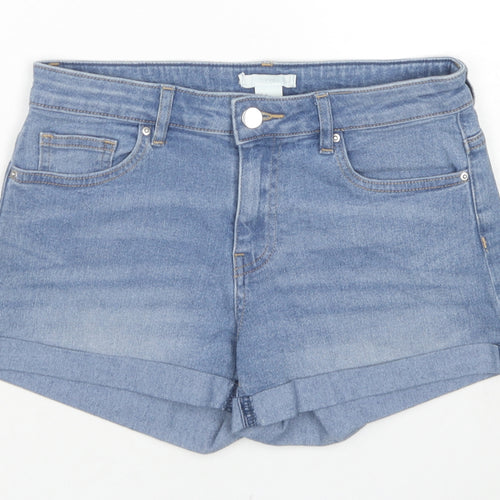 Marks and Spencer Womens Blue Cotton Hot Pants Shorts Size 8 L3 in Regular Zip
