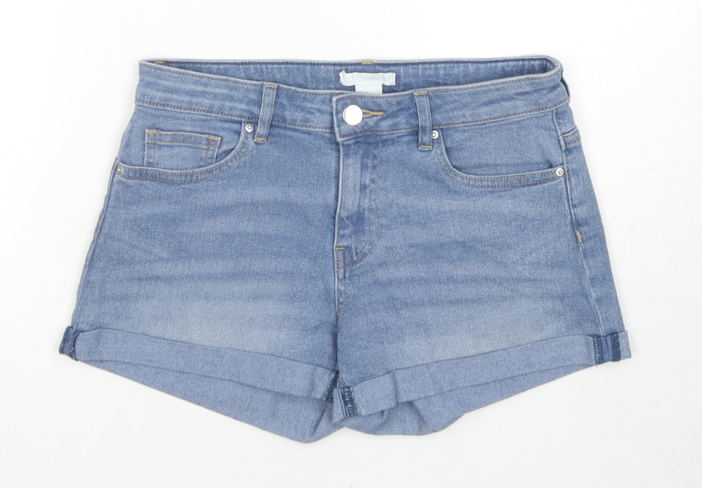 Marks and Spencer Womens Blue Cotton Hot Pants Shorts Size 8 L3 in Regular Zip