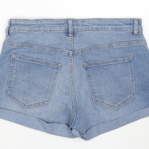 Marks and Spencer Womens Blue Cotton Hot Pants Shorts Size 8 L3 in Regular Zip