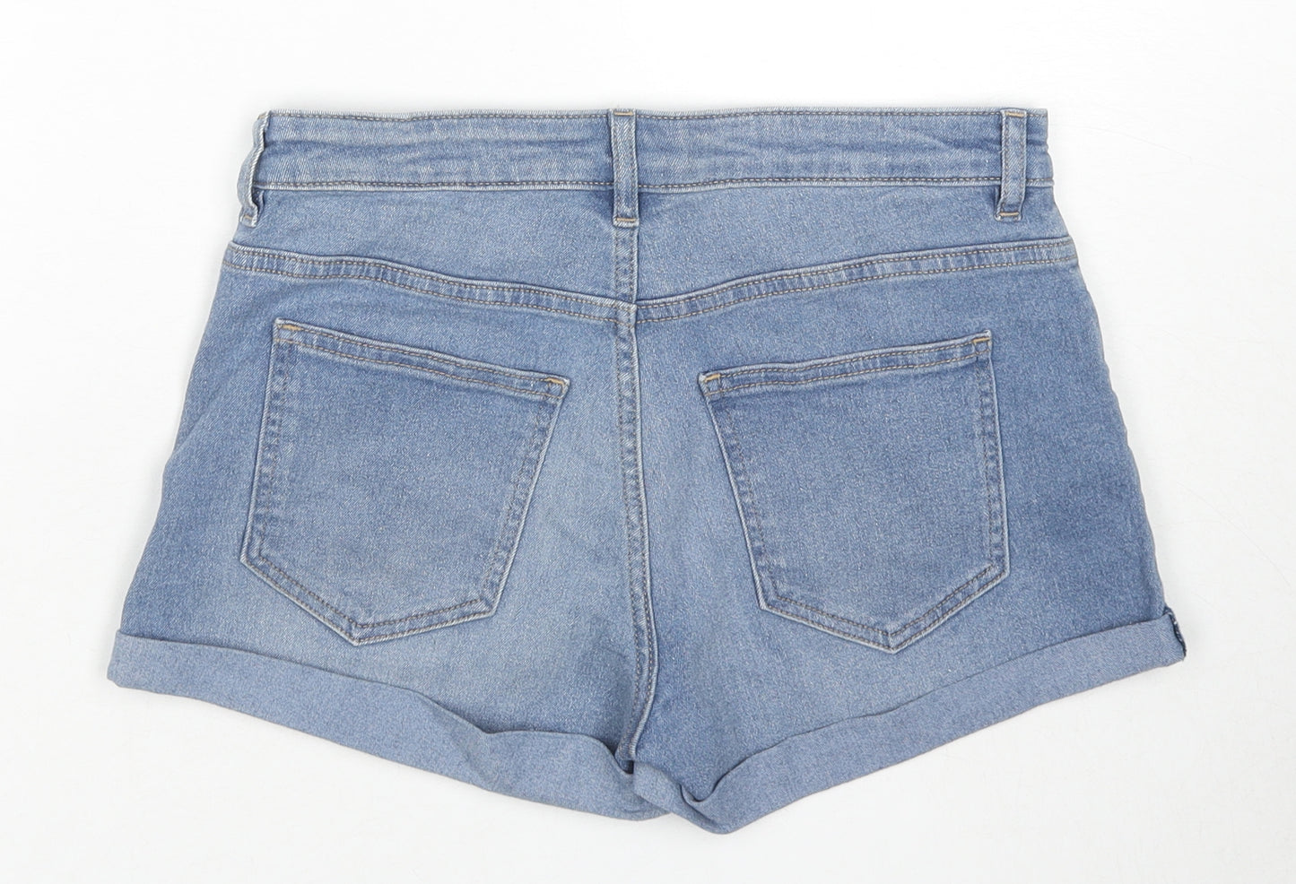 Marks and Spencer Womens Blue Cotton Hot Pants Shorts Size 8 L3 in Regular Zip