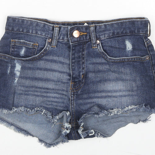 H&M Womens Blue Cotton Cut-Off Shorts Size 4 L3 in Regular Zip