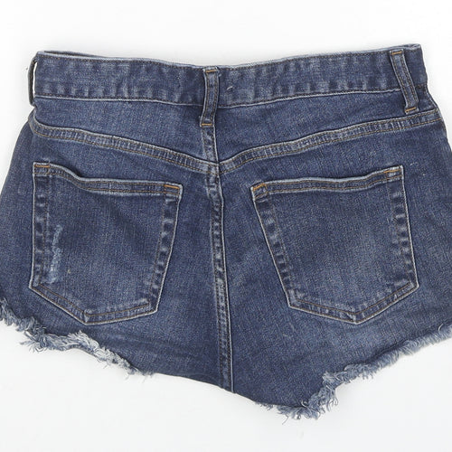 H&M Womens Blue Cotton Cut-Off Shorts Size 4 L3 in Regular Zip