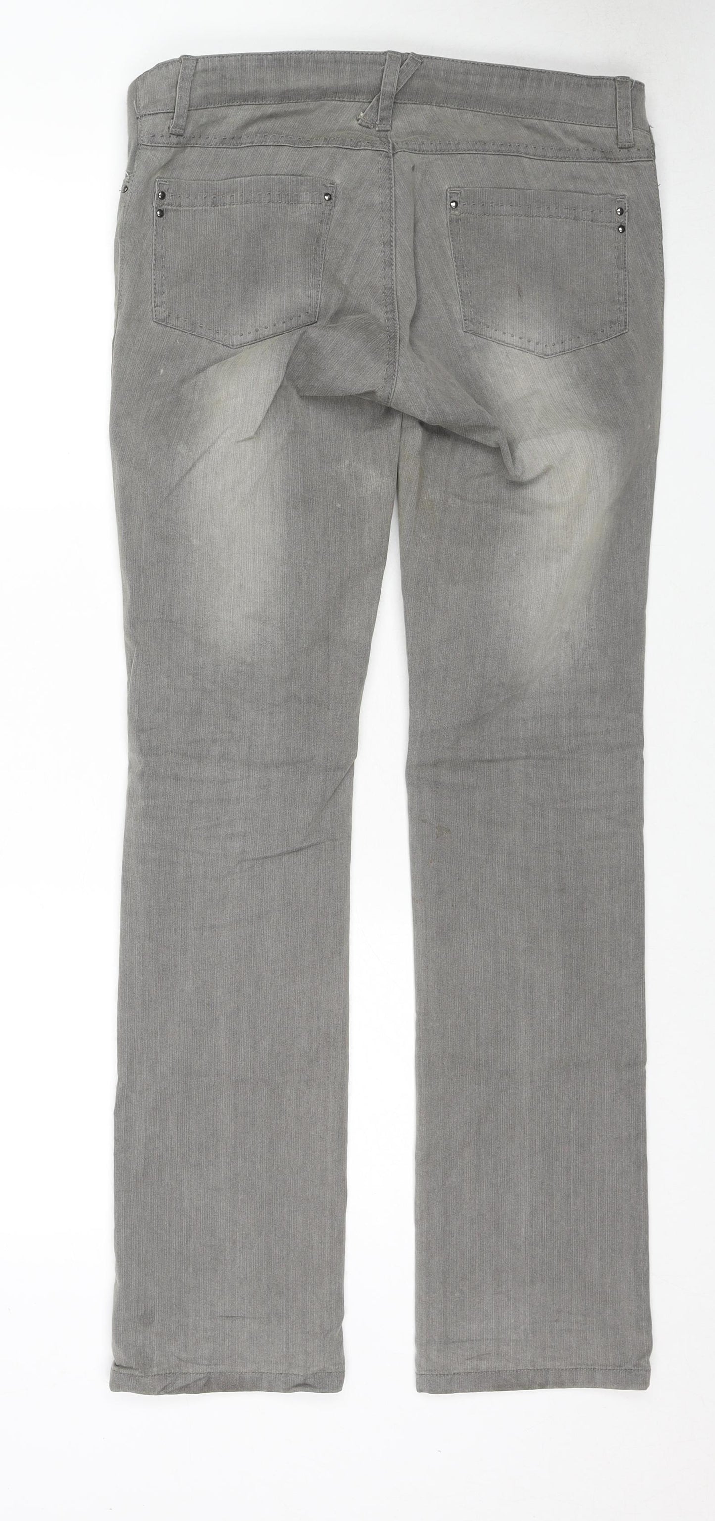 mamas & papas Womens Grey Cotton Straight Jeans Size 8 L31 in Regular Zip