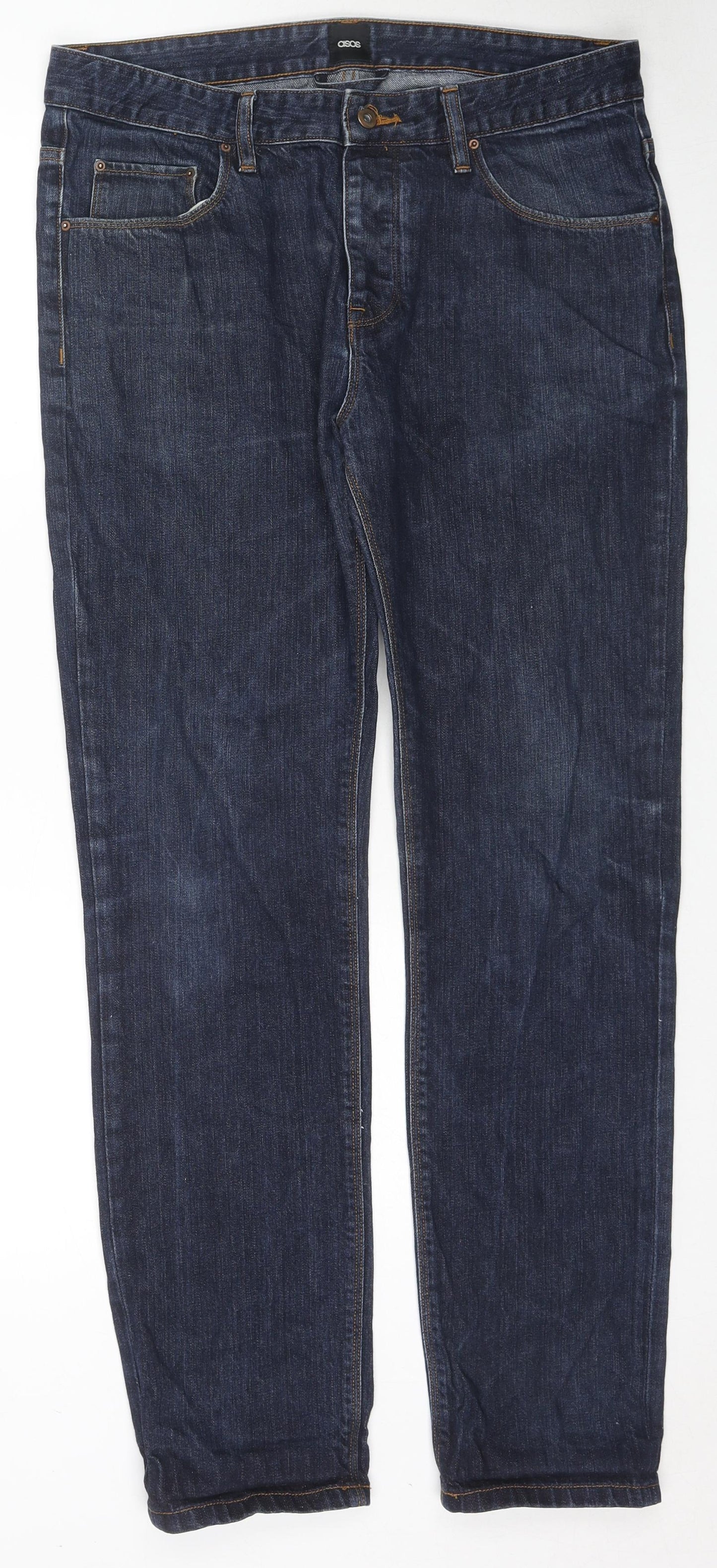 ASOS Mens Blue Cotton Straight Jeans Size 33 in L32 in Regular Zip