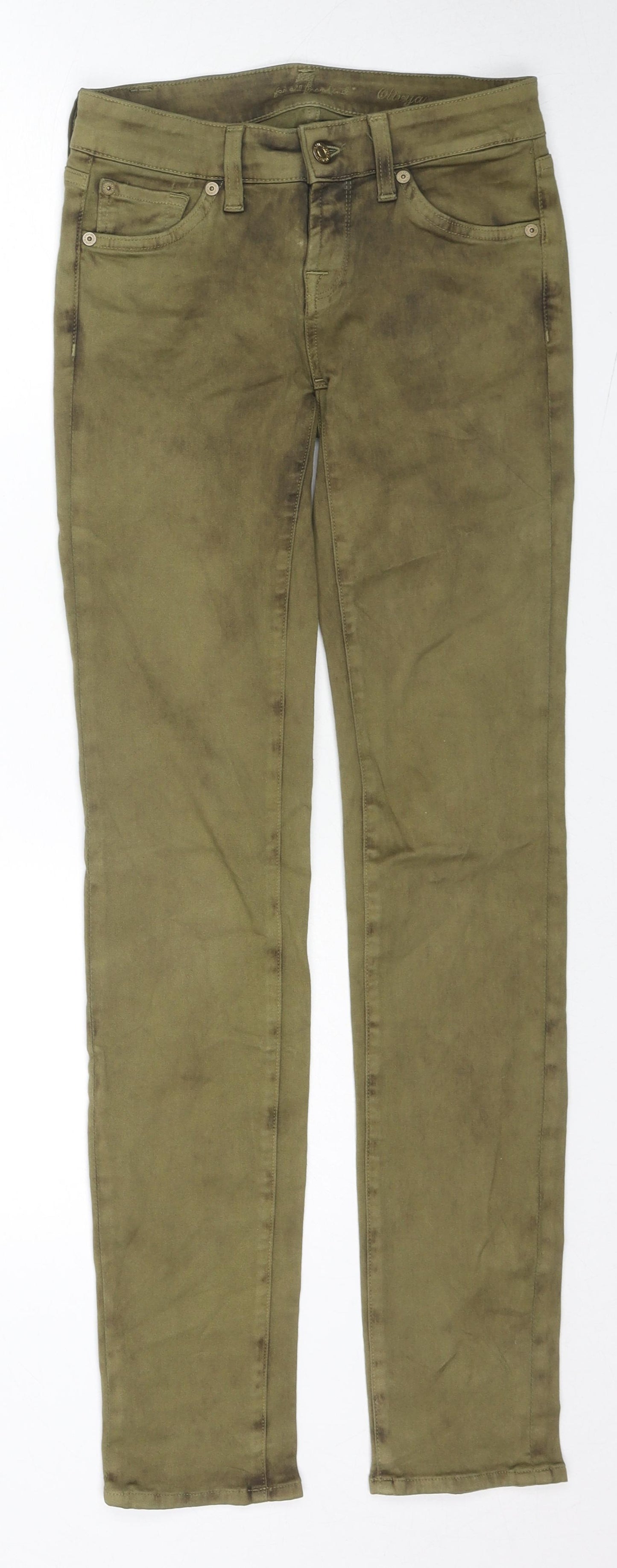 7 For All Mankind Womens Green Cotton Skinny Jeans Size 25 in L30 in Regular Zip