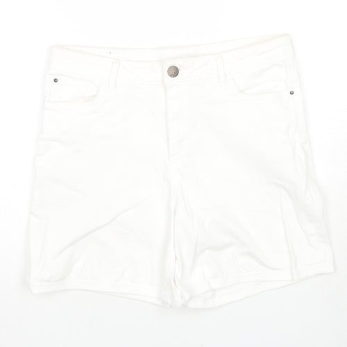 Marks and Spencer Womens White Cotton Hot Pants Shorts Size 10 L4 in Regular Zip