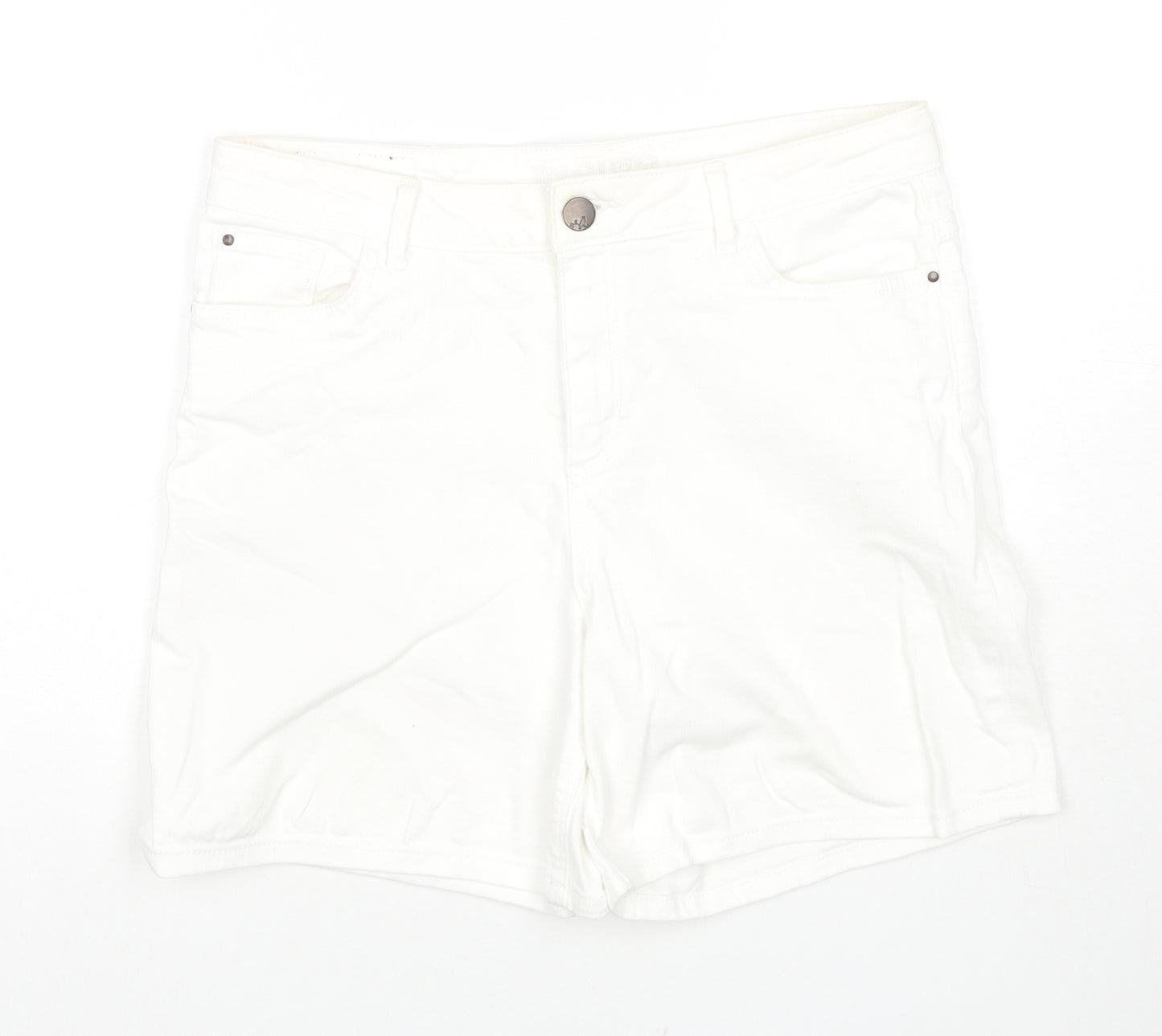 Marks and Spencer Womens White Cotton Hot Pants Shorts Size 10 L4 in Regular Zip
