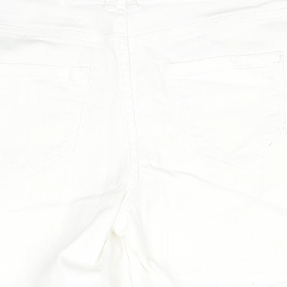 Marks and Spencer Womens White Cotton Hot Pants Shorts Size 10 L4 in Regular Zip