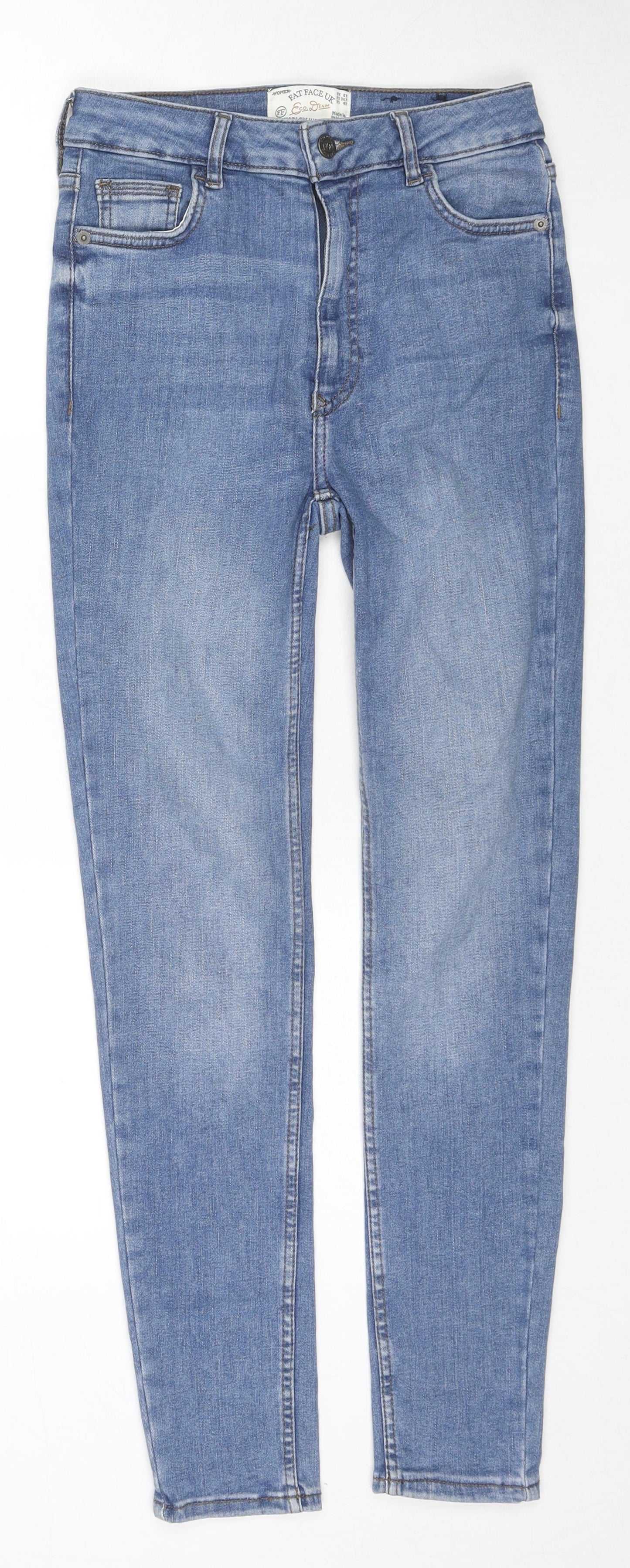 Fat Face Womens Blue Cotton Skinny Jeans Size 8 L28 in Regular Zip