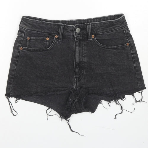 H&M Womens Black Cotton Cut-Off Shorts Size 8 L3 in Regular Zip