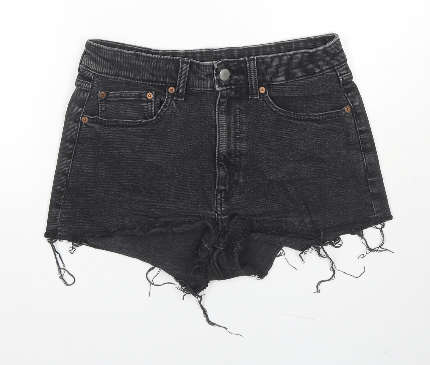 H&M Womens Black Cotton Cut-Off Shorts Size 8 L3 in Regular Zip
