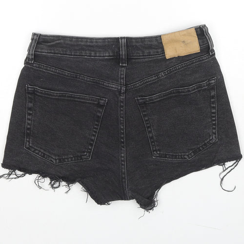 H&M Womens Black Cotton Cut-Off Shorts Size 8 L3 in Regular Zip