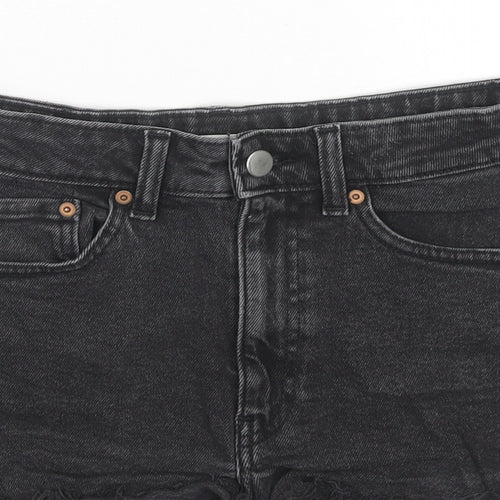 H&M Womens Black Cotton Cut-Off Shorts Size 8 L3 in Regular Zip