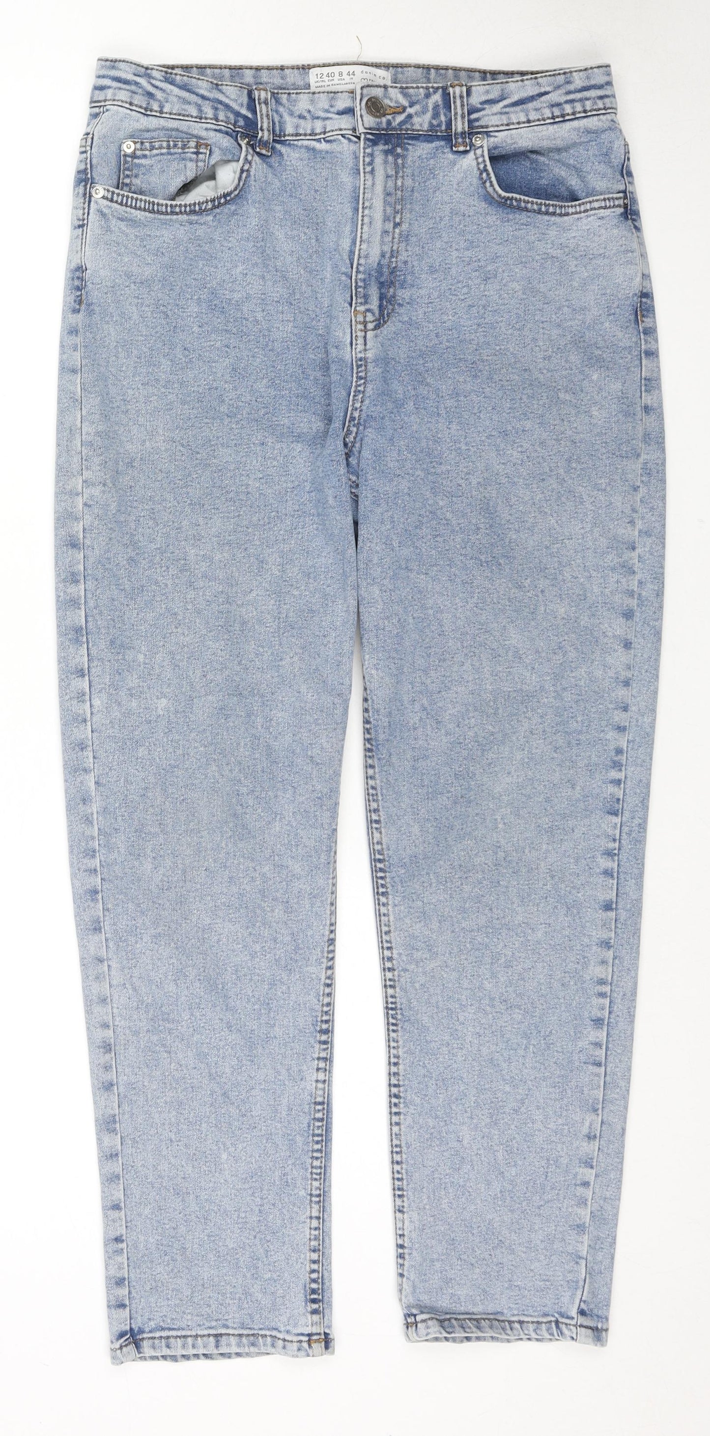 Denim & Co. Womens Blue Cotton Straight Jeans Size 12 L26 in Regular Zip