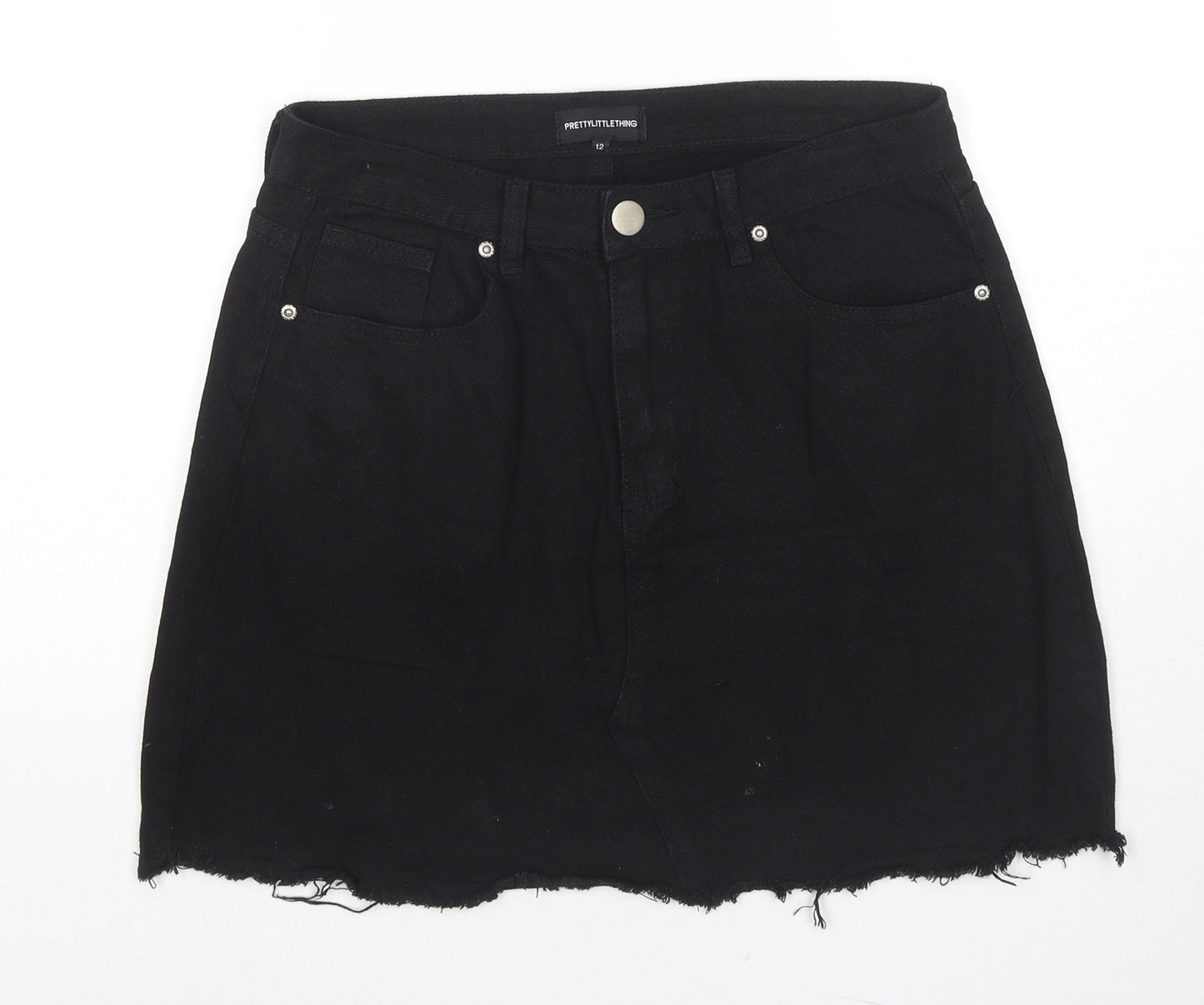 PRETTYLITTLETHING Womens Black Cotton Mini Skirt Size 12 Button