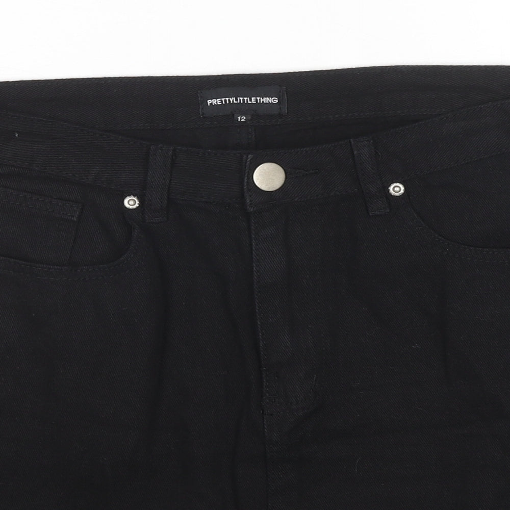 PRETTYLITTLETHING Womens Black Cotton Mini Skirt Size 12 Button