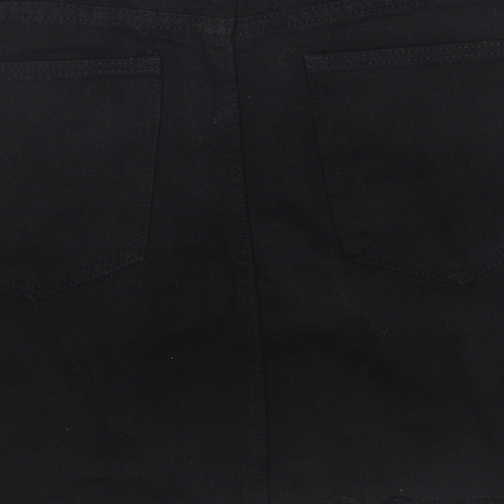 PRETTYLITTLETHING Womens Black Cotton Mini Skirt Size 12 Button