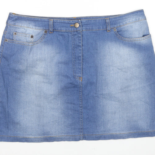 Denima Womens Blue Cotton Mini Skirt Size 16 Zip