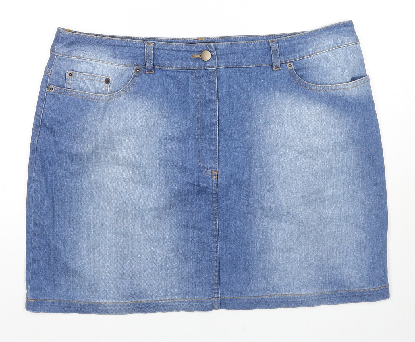 Denima Womens Blue Cotton Mini Skirt Size 16 Zip
