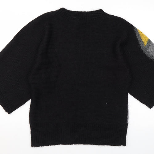 H&M Womens Black Round Neck Geometric Acrylic Pullover Jumper Size M