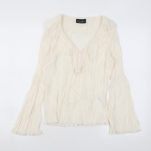 Principles Womens Beige Polyester Basic Blouse Size 10 V-Neck - Ruffles