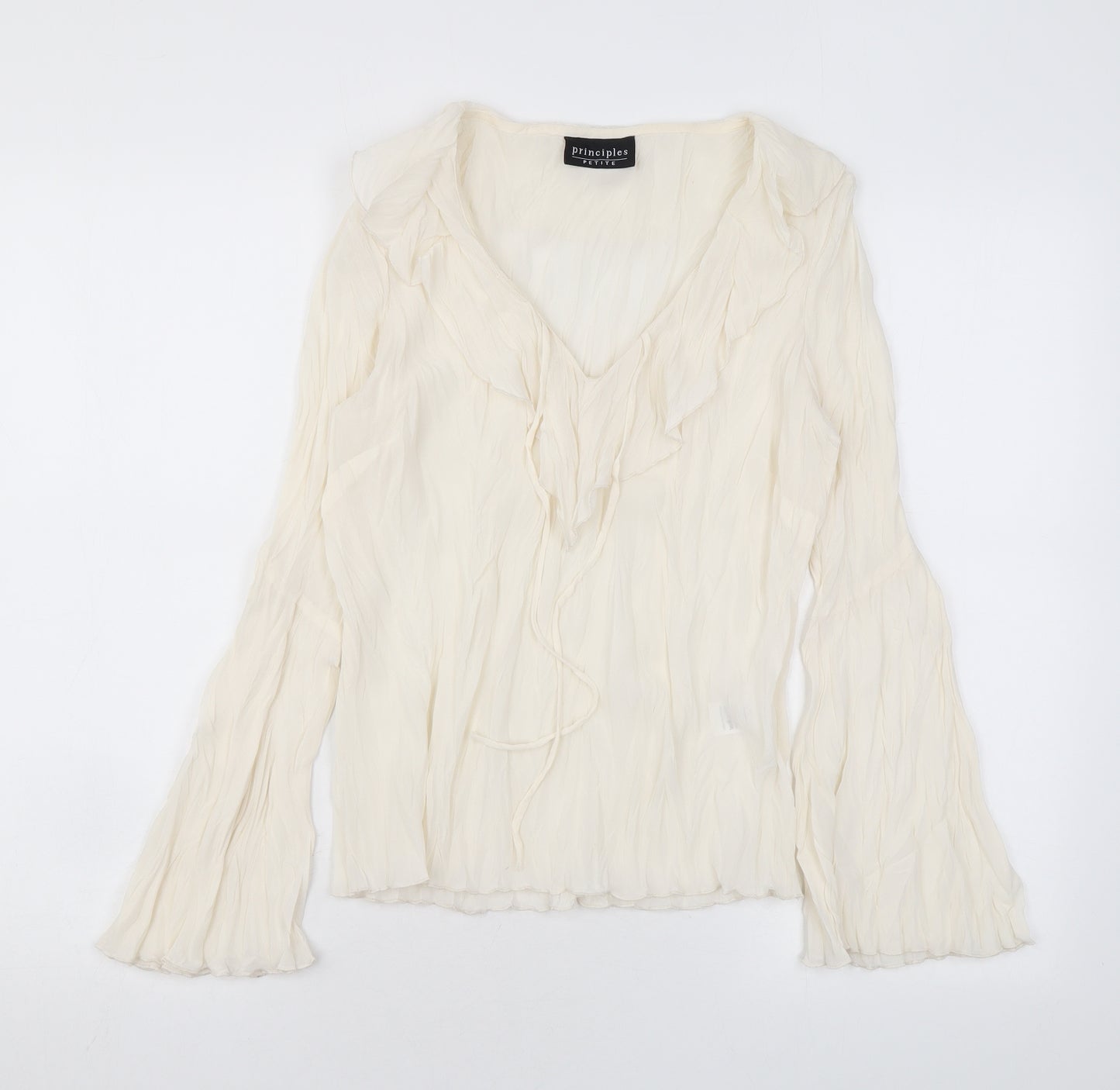 Principles Womens Beige Polyester Basic Blouse Size 10 V-Neck - Ruffles
