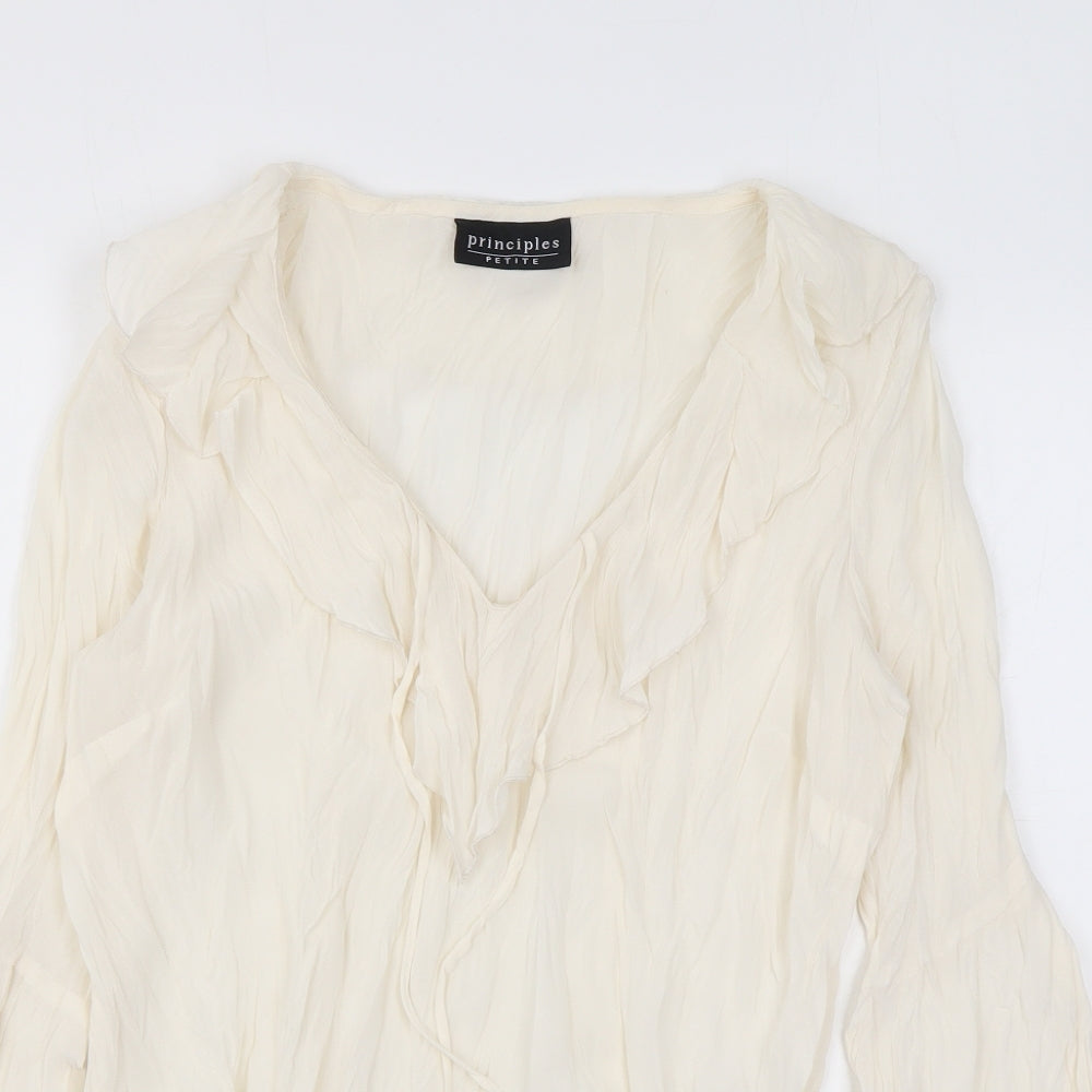 Principles Womens Beige Polyester Basic Blouse Size 10 V-Neck - Ruffles