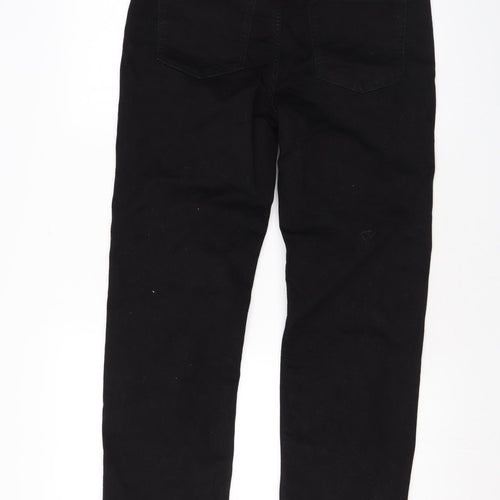 Marks and Spencer Womens Black Cotton Straight Jeans Size 14 L27 in Regular Zip