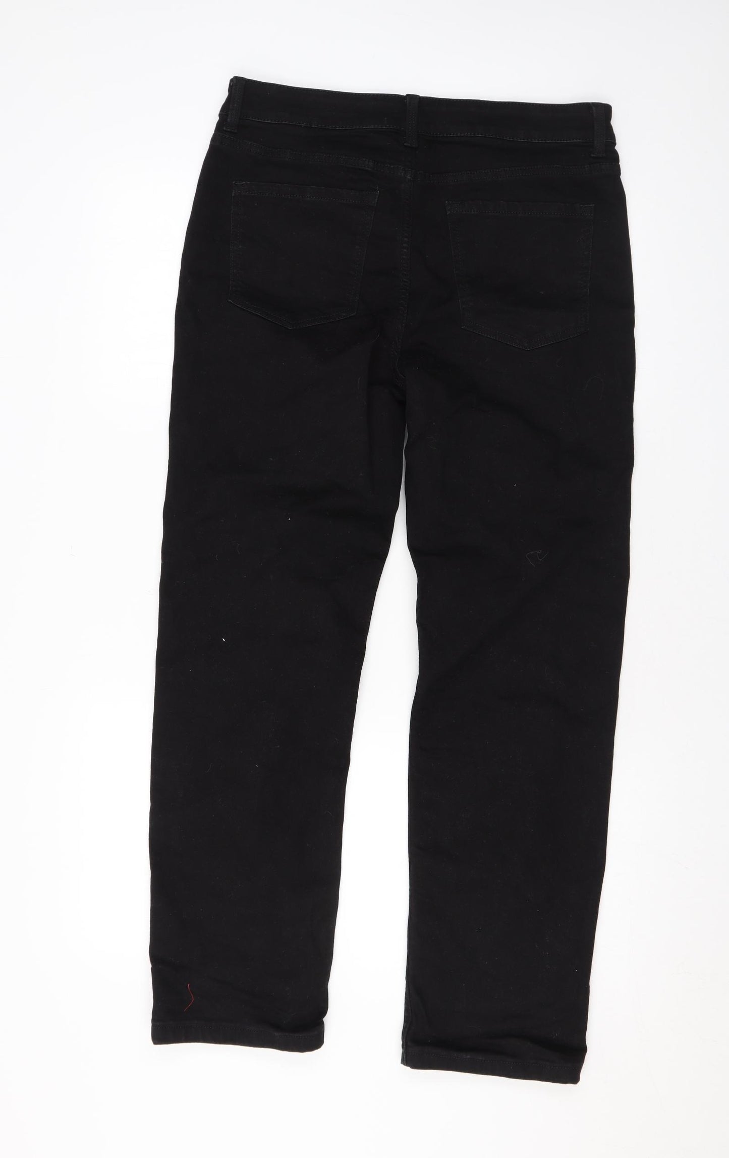 Marks and Spencer Womens Black Cotton Straight Jeans Size 14 L27 in Regular Zip