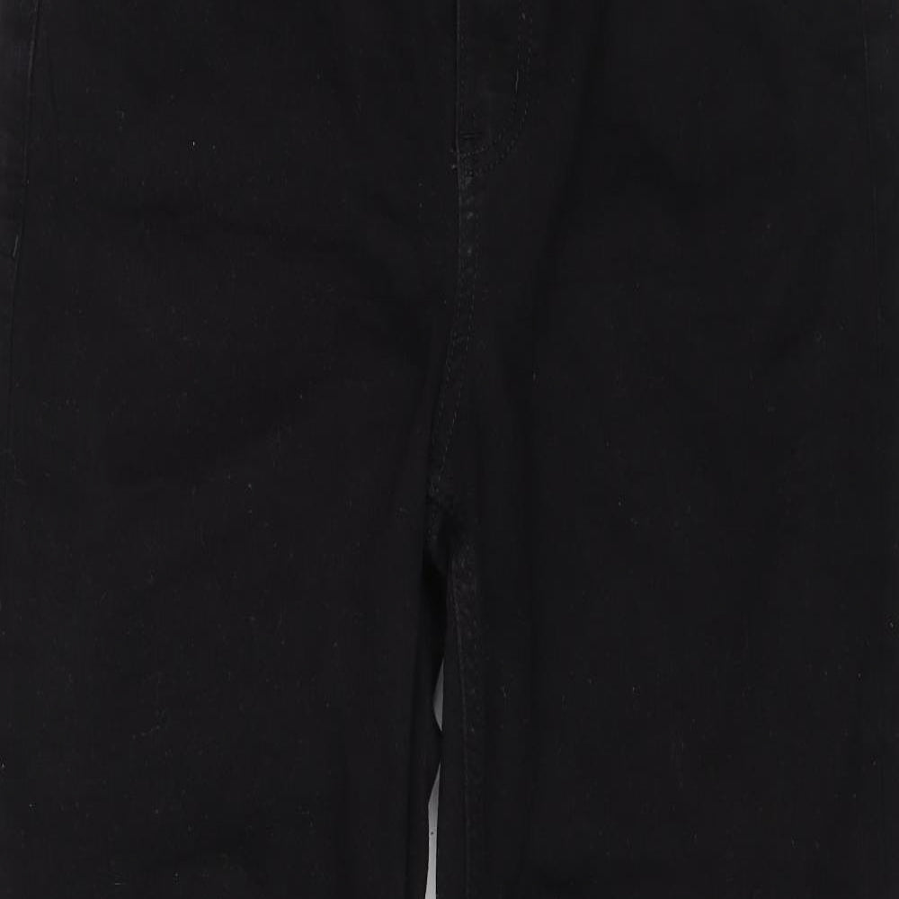 Marks and Spencer Womens Black Cotton Straight Jeans Size 14 L27 in Regular Zip